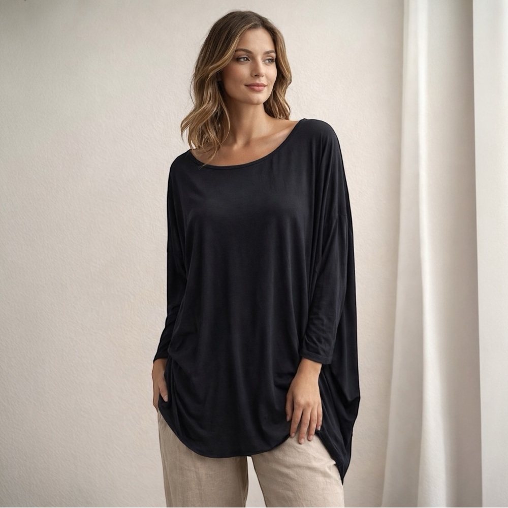 Ronen Chen Black Oversized Tunic Top Lagenlook Batwing NWT | Size 5